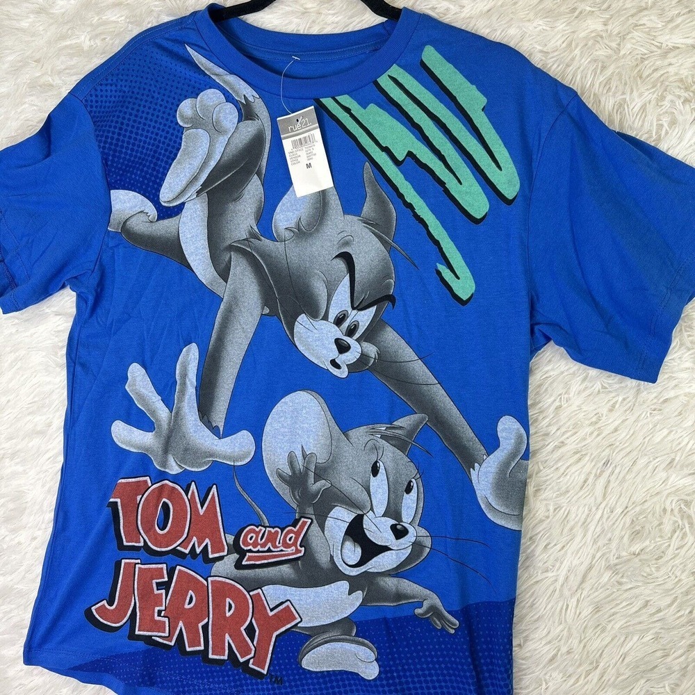 Tom and‎ Jerry Retro Pop Out Graphic Cotton Blue T-Shirt Size M NEW W/Tags RUE21 - Picture 5 of 13